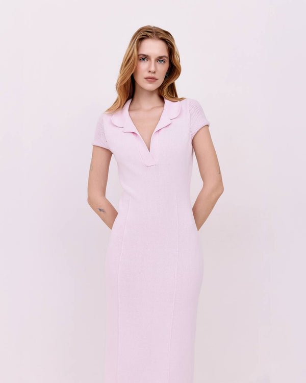 Сукня міді з коміром-поло - Рожевий